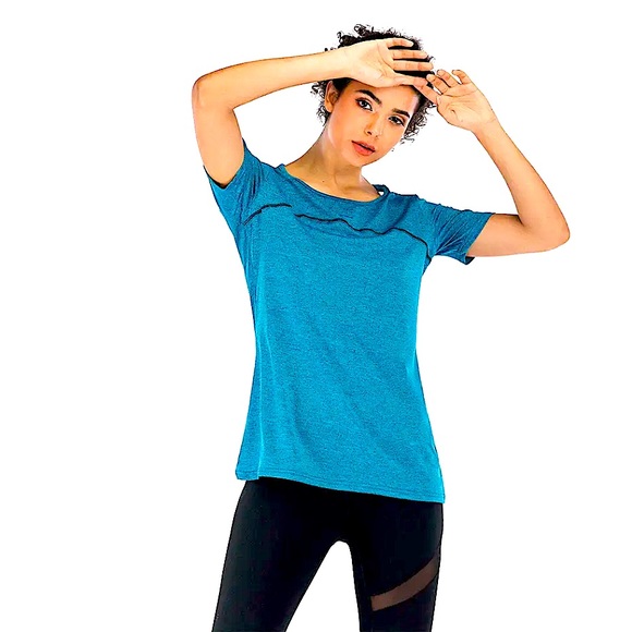 Short Sleeve Yoga Tops Activewear Running Workouts Cross Back Sport Shirt,Medium - Picture 5 of 6